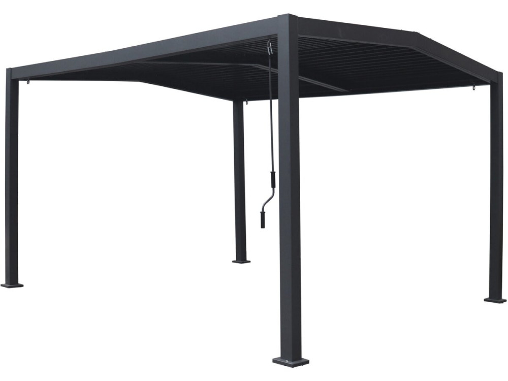 Pérgola bioclimática con techo a 2 vertientes "Victoria" en aluminio y metal - 3,5 x 4 m - Gris