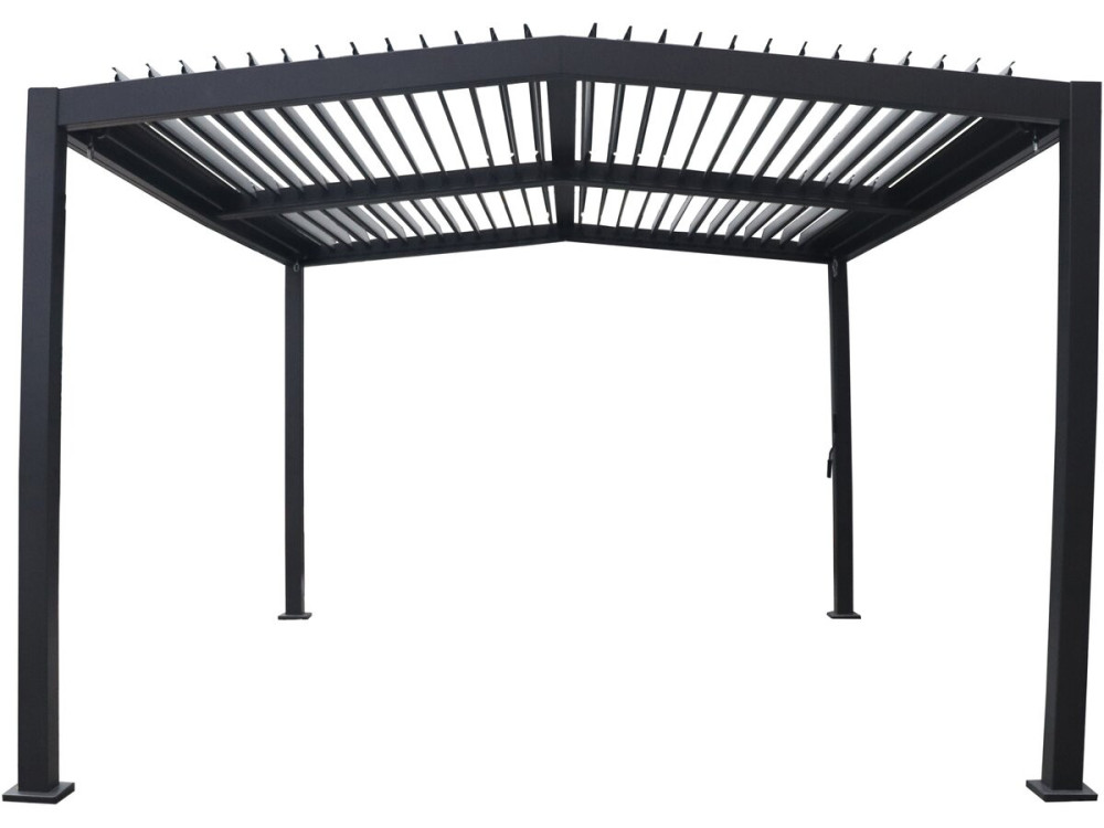 Pérgola bioclimática con techo a 2 vertientes "Victoria" en aluminio y metal - 3,5 x 4 m - Gris