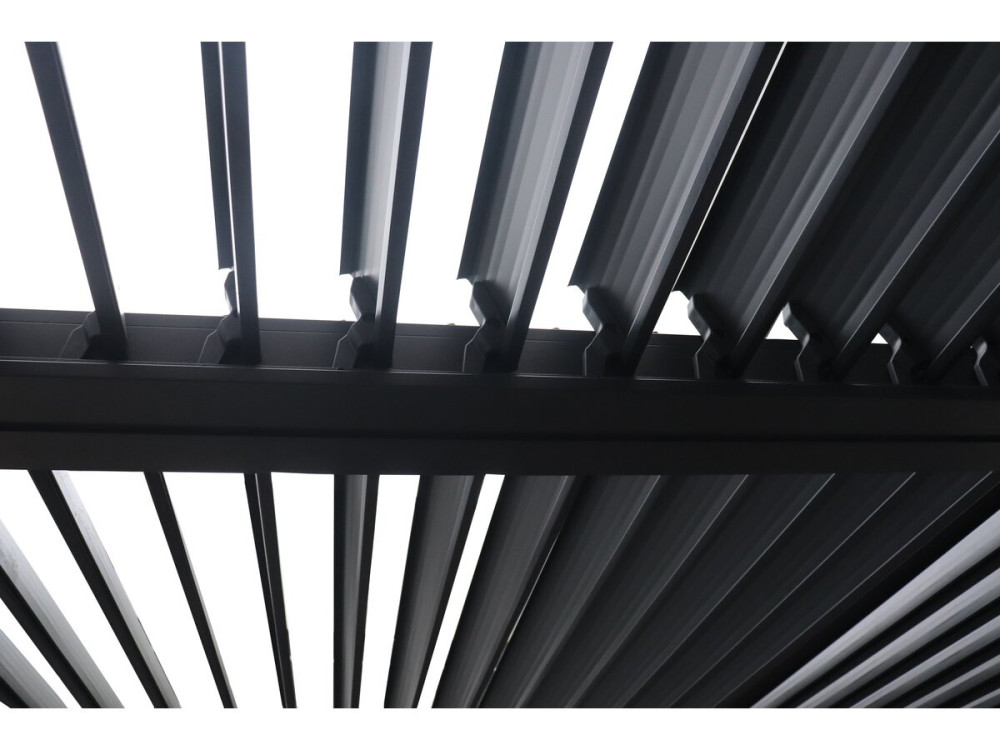 Pérgola bioclimática con techo a 2 vertientes "Victoria" en aluminio y metal - 3,5 x 4 m - Gris