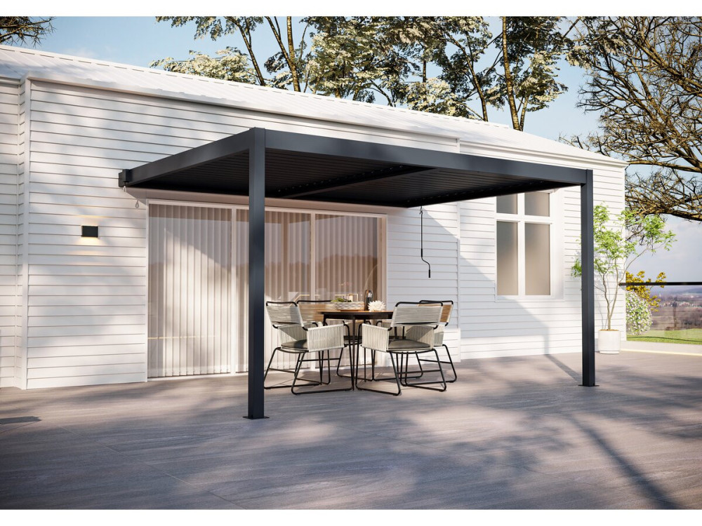Pérgola adosada de aluminio "Windsor" - Gris antracita - 3 x 4 m