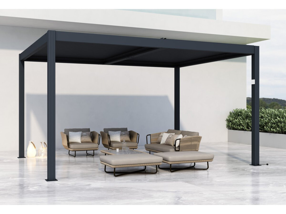 Pérgola bioclimática motorizada con led "Windsor" de aluminio 3 x 4 - Gris