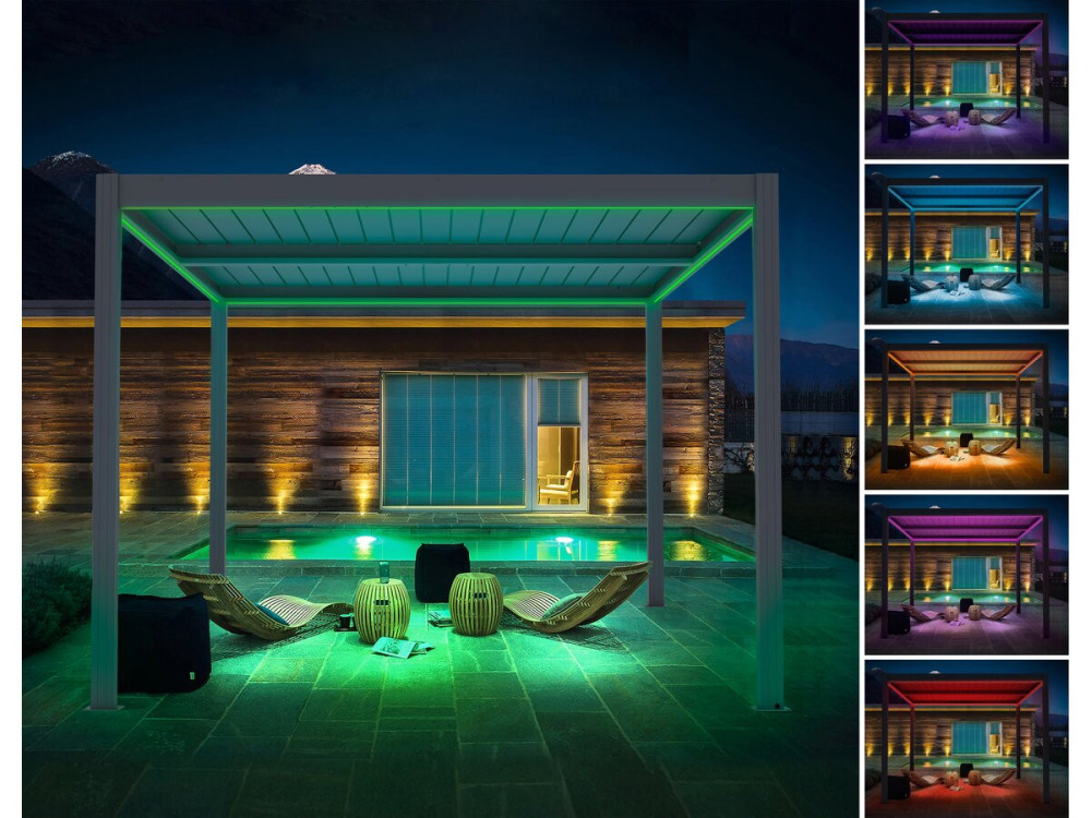 Pérgola bioclimática motorizada con led "Windsor" de aluminio 3 x 4 - Gris