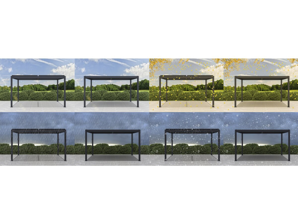 Pérgola bioclimática motorizada con led "Windsor" de aluminio 3 x 4 - Gris