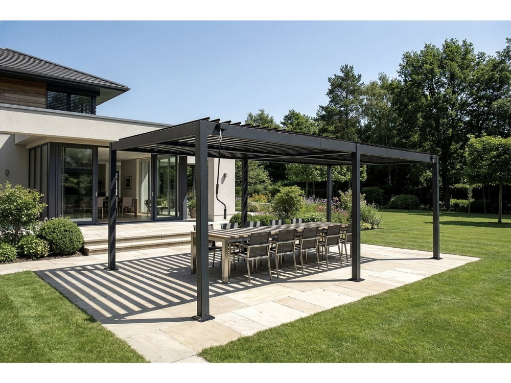Pérgola bioclimática "Kensington" de aluminio autoportante - 3 x 6 m - Gris