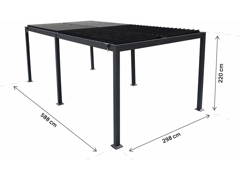 Pérgola bioclimática "Kensington" de aluminio autoportante - 3 x 6 m - Gris