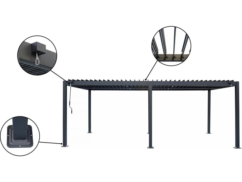 Pérgola bioclimática "Kensington" de aluminio autoportante - 3 x 6 m - Gris