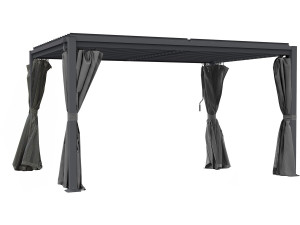 Pérgola bioclimática "Howard" con cortina y mosquitera - 3 x 4 m - Gris
