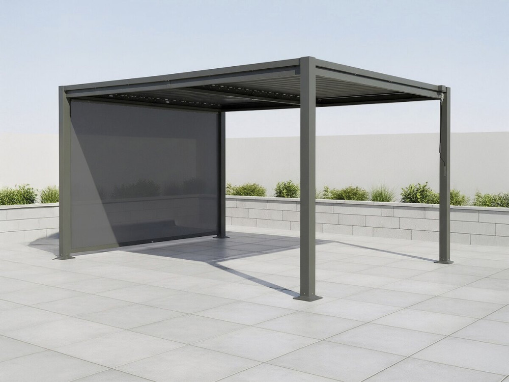 Pérgola bioclimática "Howard" con toldo de acero galvanizado - 3 x 4 m - Gris