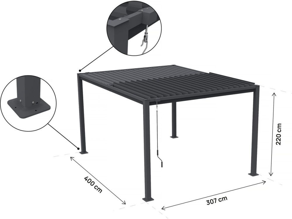 Pérgola bioclimática autoportante "Howard" con lamas orientables - 3 x 4 m - Gris