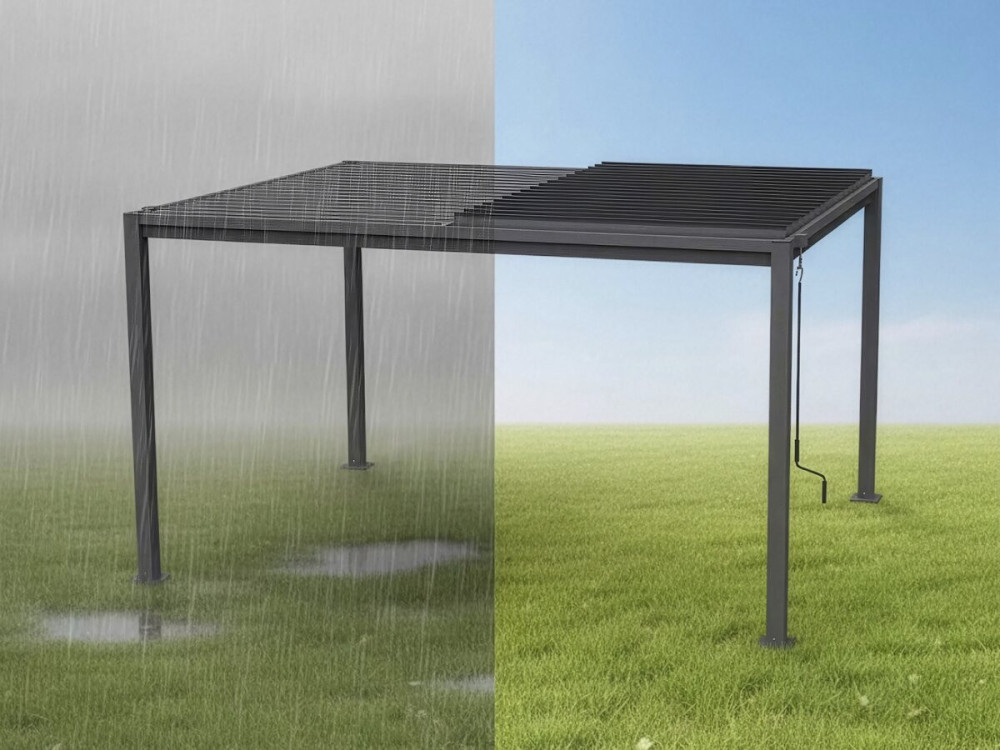 Pérgola bioclimática autoportante "Howard" con lamas orientables - 3 x 4 m - Gris