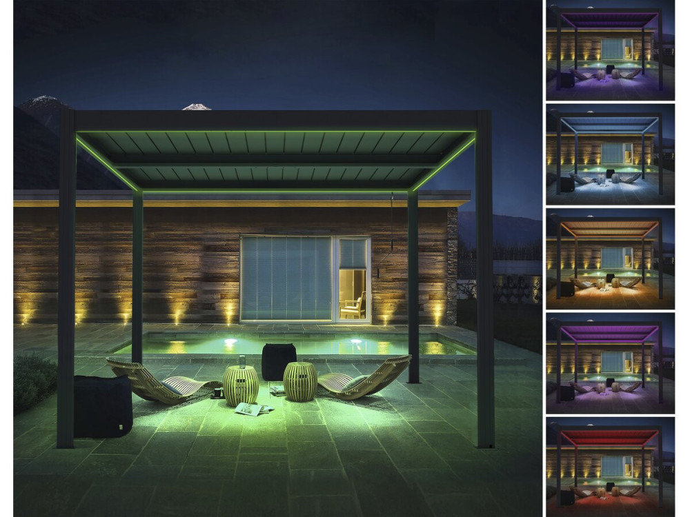 Pérgola bioclimática "Windsor premium" con led y toldo de aluminio - 3 x 4 m - Gris