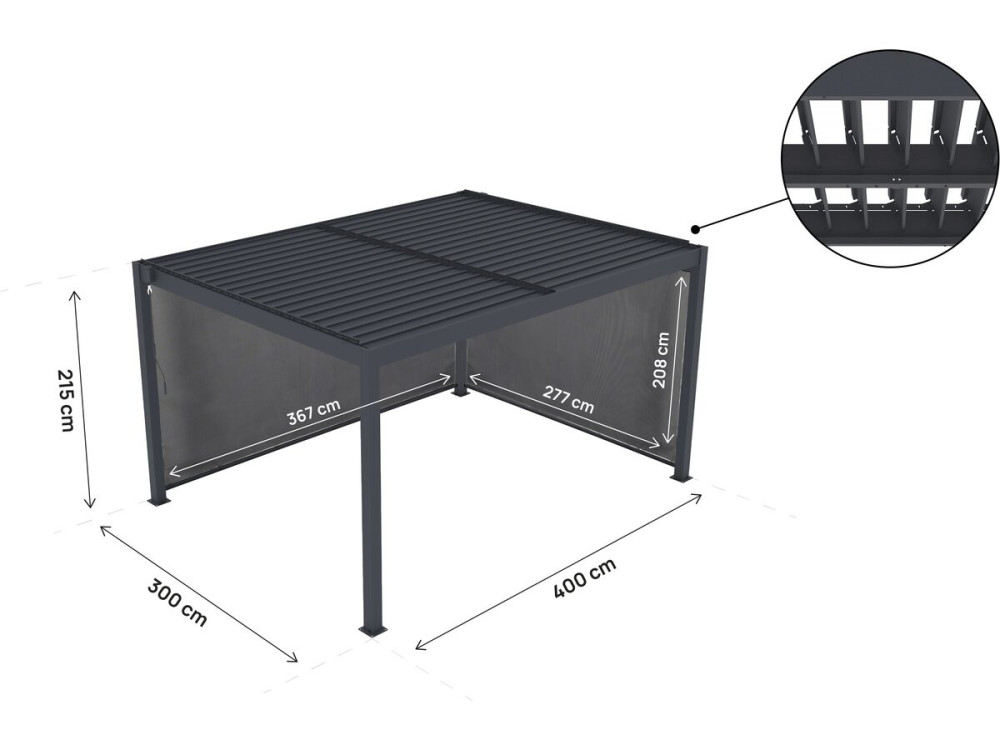 Pérgola bioclimática "Windsor premium" con led y 2 persianas de aluminio - 3 x 4 m - Gris