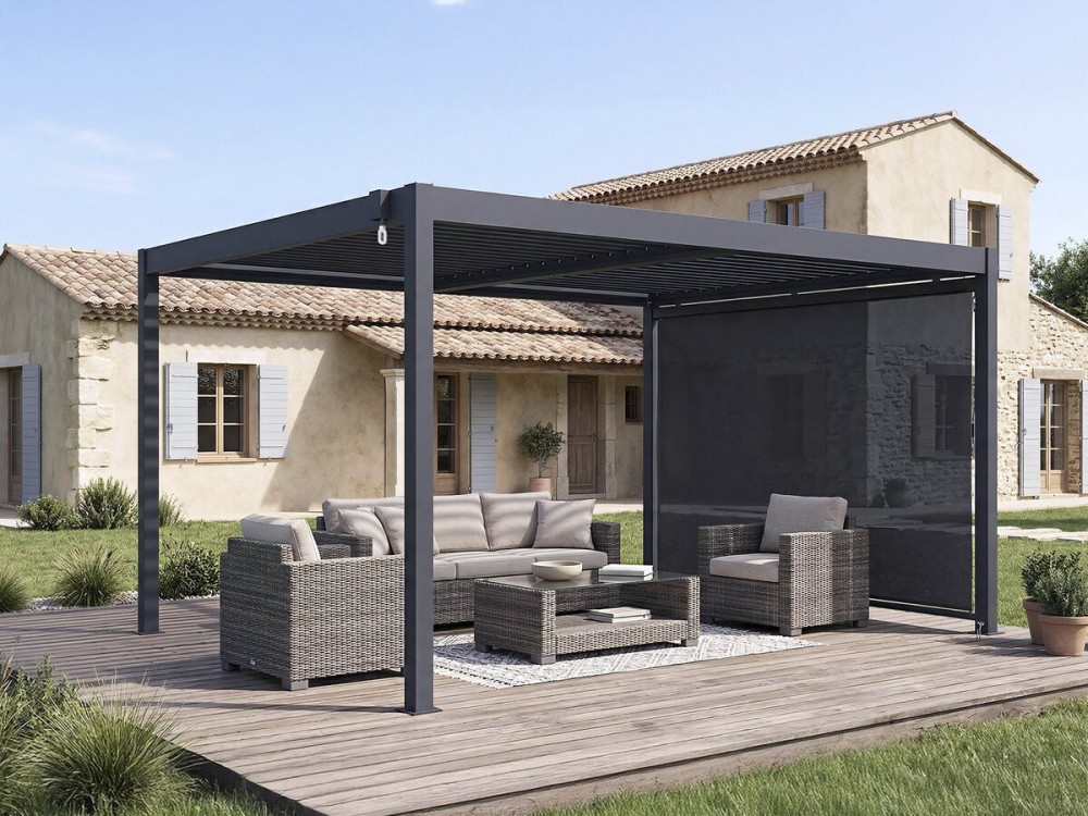Pérgola bioclimática "Windsor" con toldo de aluminio - 3 x 4 m - Gris
