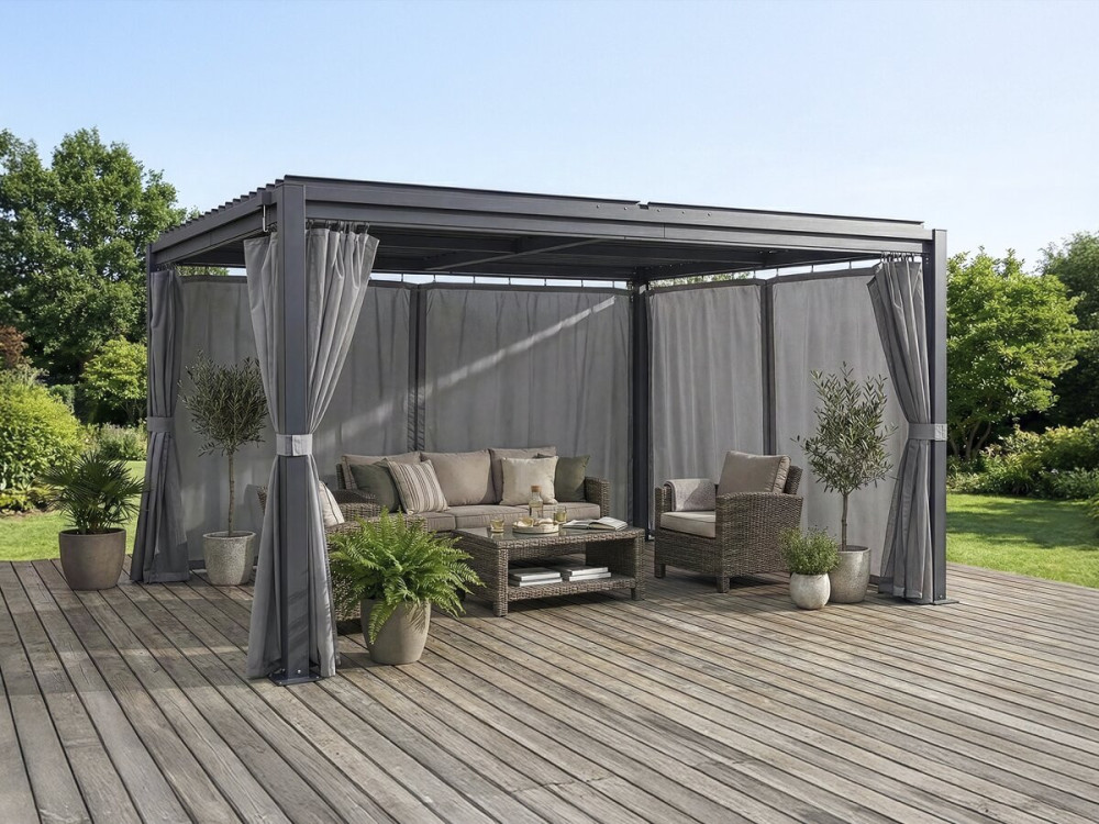 Cortina "Howard" + mosquitera para pérgola bioclimática - 3 x 4 m - Gris