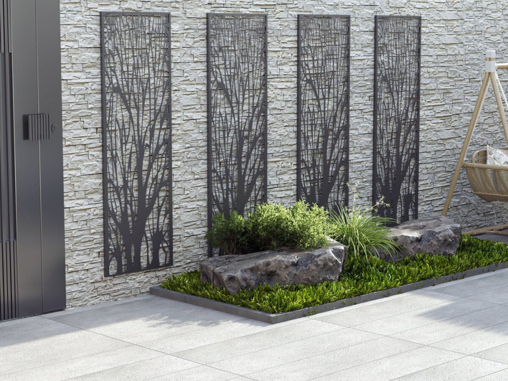 Valla metálica decorativa "Árbol" 50 x 150 cm - Antracita