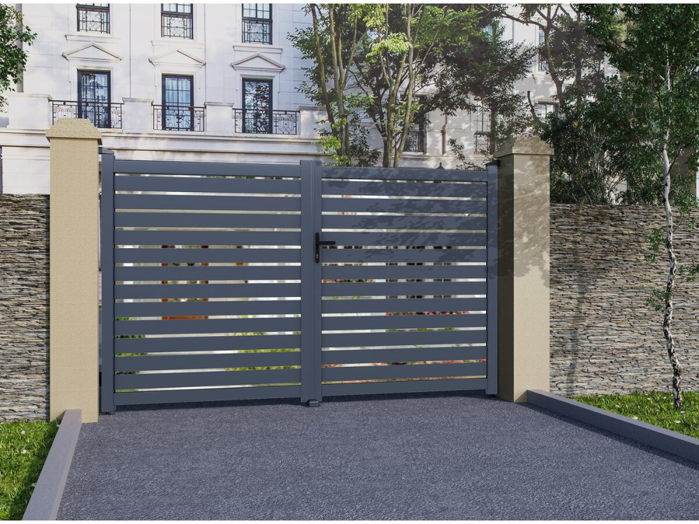 Puerta de aluminio semiperforada «Julien» - 300 x 140 cm - Gris