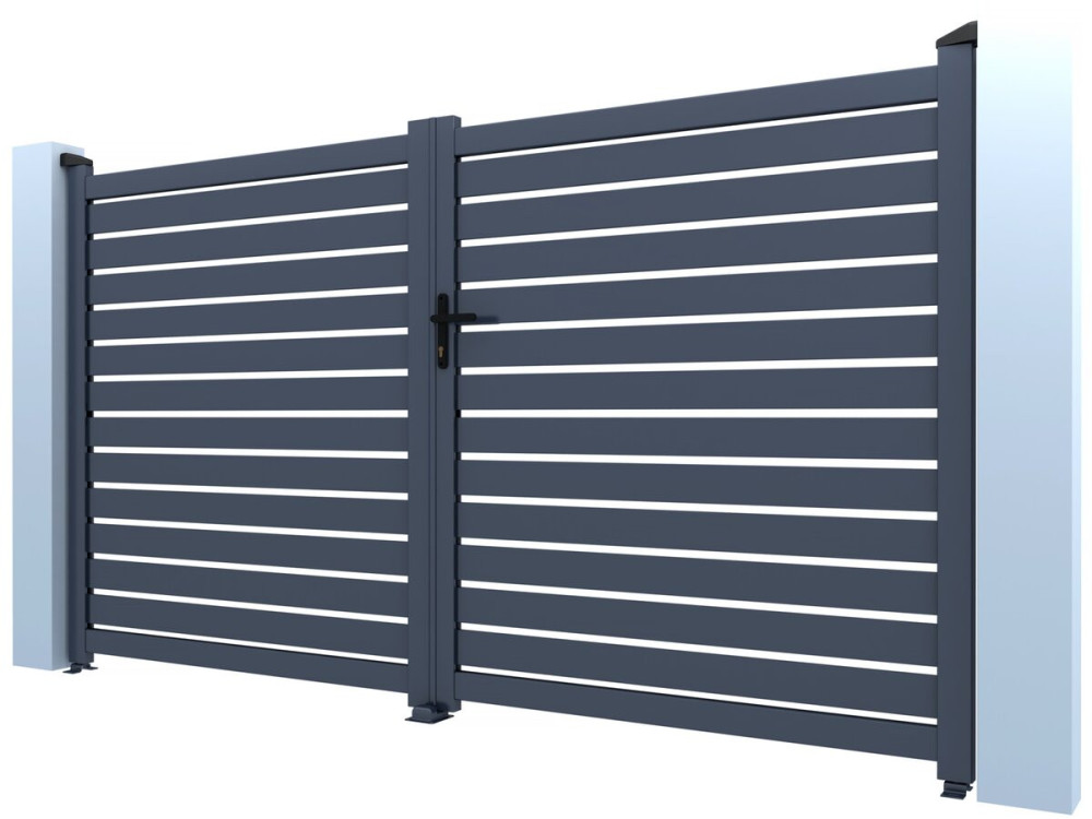 Puerta de aluminio semiperforada «Julien» - 300 x 140 cm - Gris