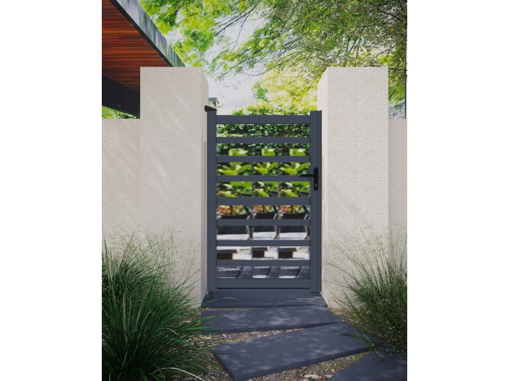 Puerta de aluminio calado «Marius» - 100 x 180 cm - Gris
