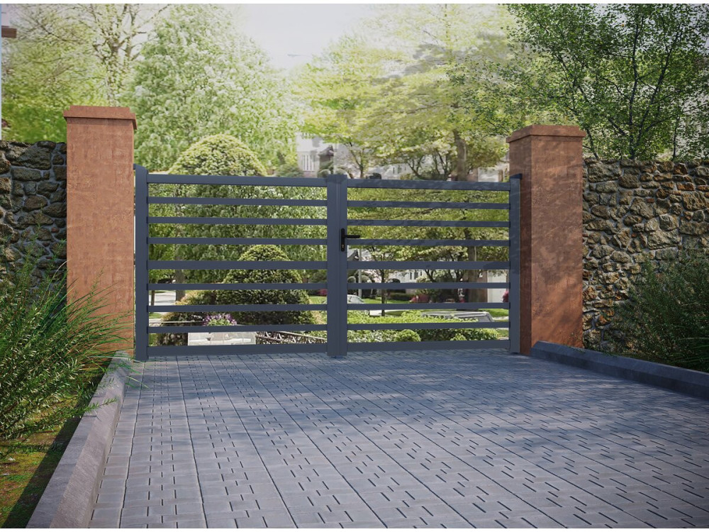 Puerta de aluminio calada "Martin" - 340 x 180 cm - Gris