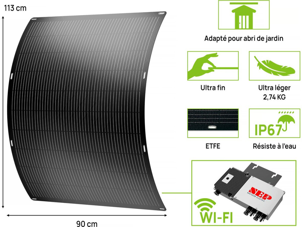 Juego de 2 paneles solares flexibles plug and play - 400w "Centro urbano" - Negro