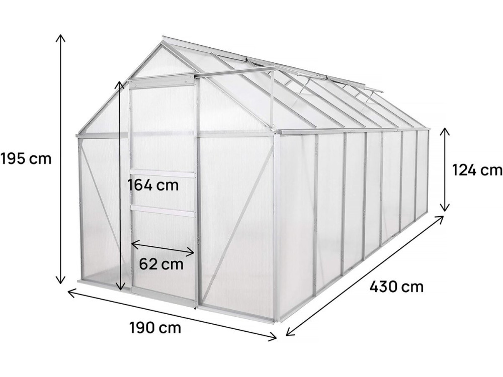 Invernadero de policarbonato "Basilic" - 8 m² - Gris