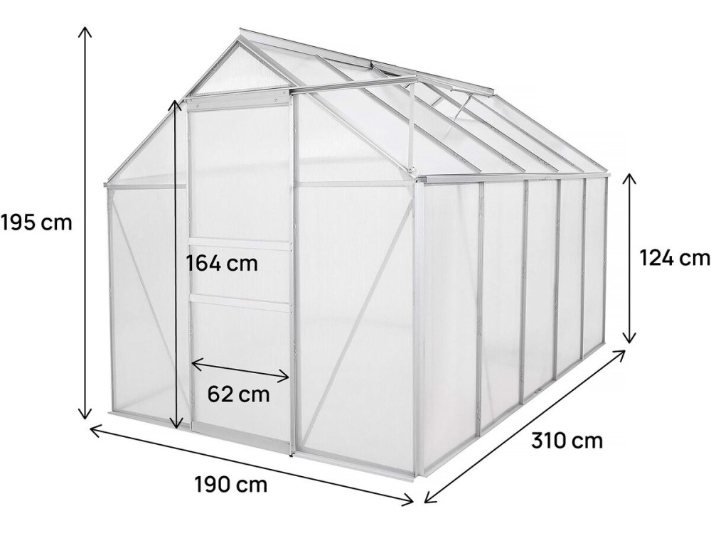 Invernadero de policarbonato 310 x 190 x 195 cm "Basilic" - 5,89 m² - Gris