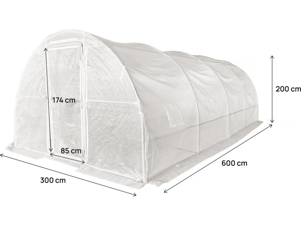 Invernadero de túnel "Mimosa" con puerta - 18 m² - 180 g - Blanco