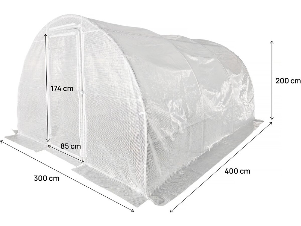 Invernadero de túnel "Mimosa" con puerta - 12 m² - 180 g - Blanco