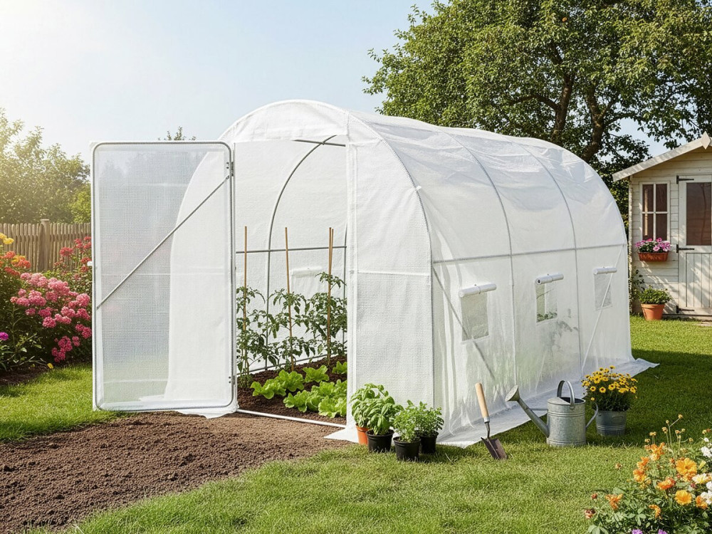 Invernadero de túnel "Mimosa" con puerta - 6 m² - 180 g - Blanco