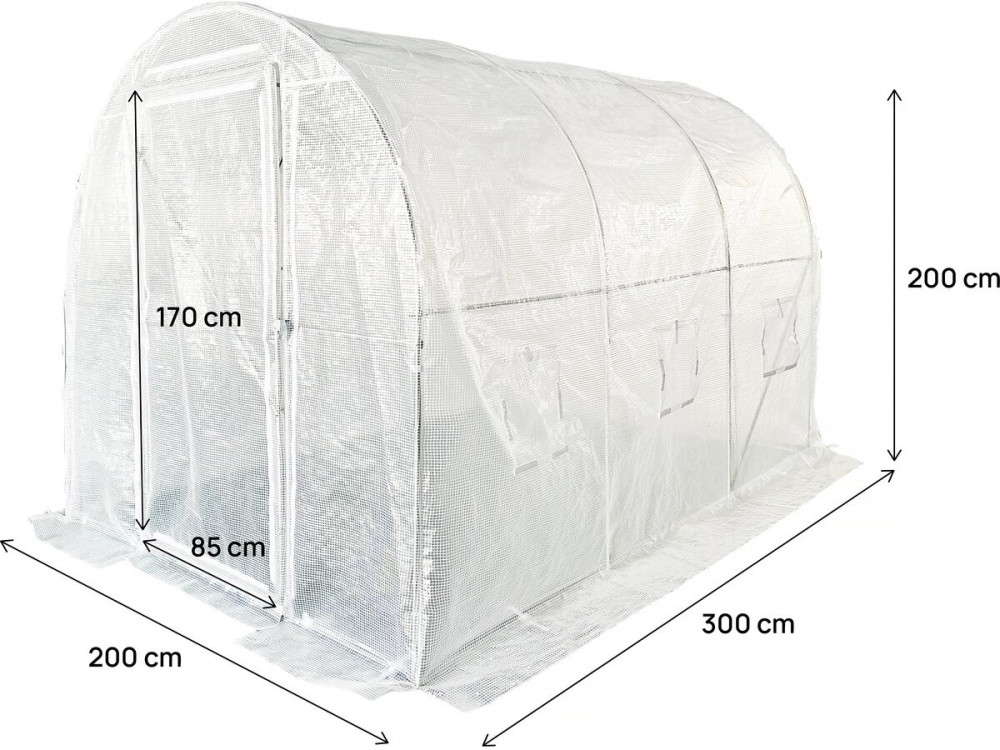 Invernadero de túnel "Mimosa" con puerta - 6 m² - 180 g - Blanco