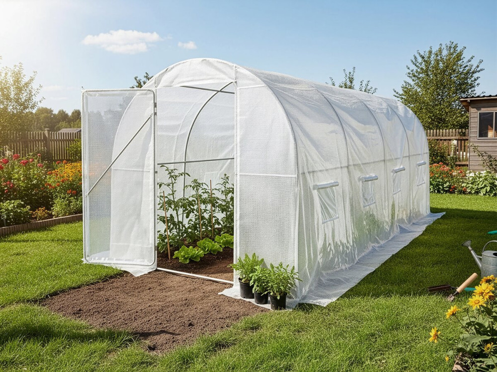 Invernadero de túnel "Mimosa" con puerta - 9 m² - 180 g - Blanco