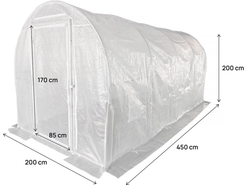 Invernadero de túnel "Mimosa" con puerta - 9 m² - 180 g - Blanco