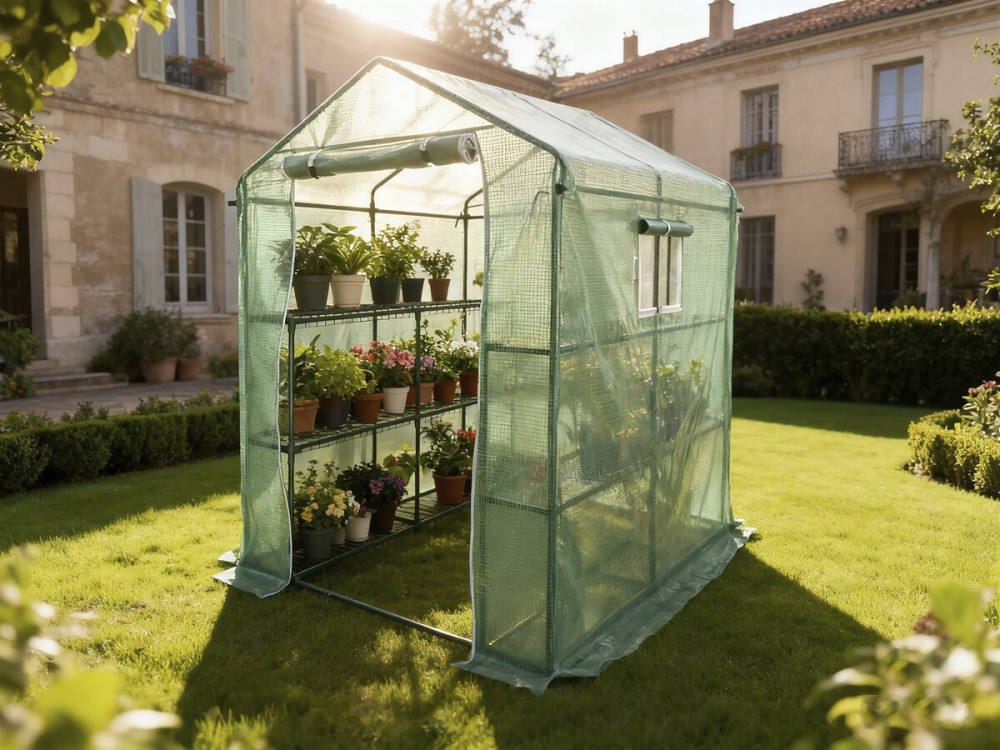 Invernadero para tomates de jardín con estantes «Lys» - 2,04 m² - 130 g - Verde