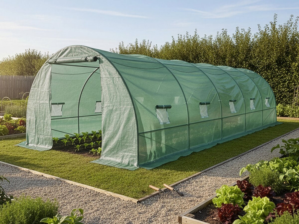 Túnel de invernadero para jardín «Lys» - 24 m² - 140 g - Verde