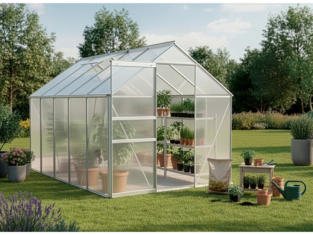 Base de acero galvanizado para invernadero de jardín "Basilic" - 5,89 m² - Gris