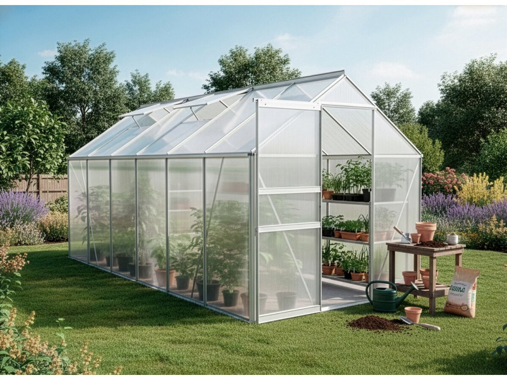 Base de acero galvanizado para invernadero "Basilic" - 7,03 m² - Gris