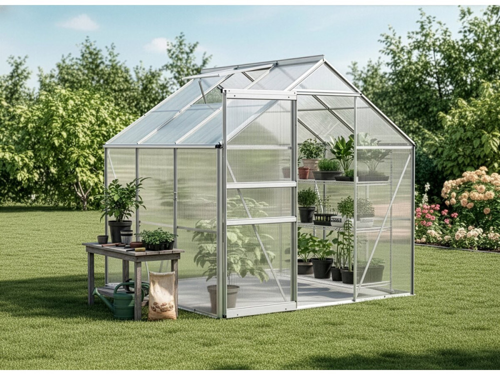 Base de acero galvanizado para invernadero "Basilic" - 3,61 m² - Gris