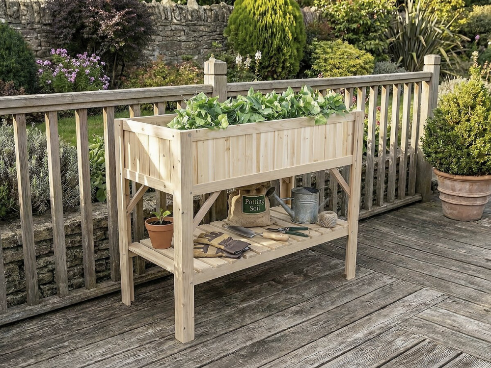 Huerto cuadrado de madera "Magnolia" sobre patas - 115 x 57 x 90 cm - Beige