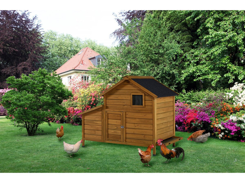 Gallinero de madera "Cocotte" con caja nido - Marrón