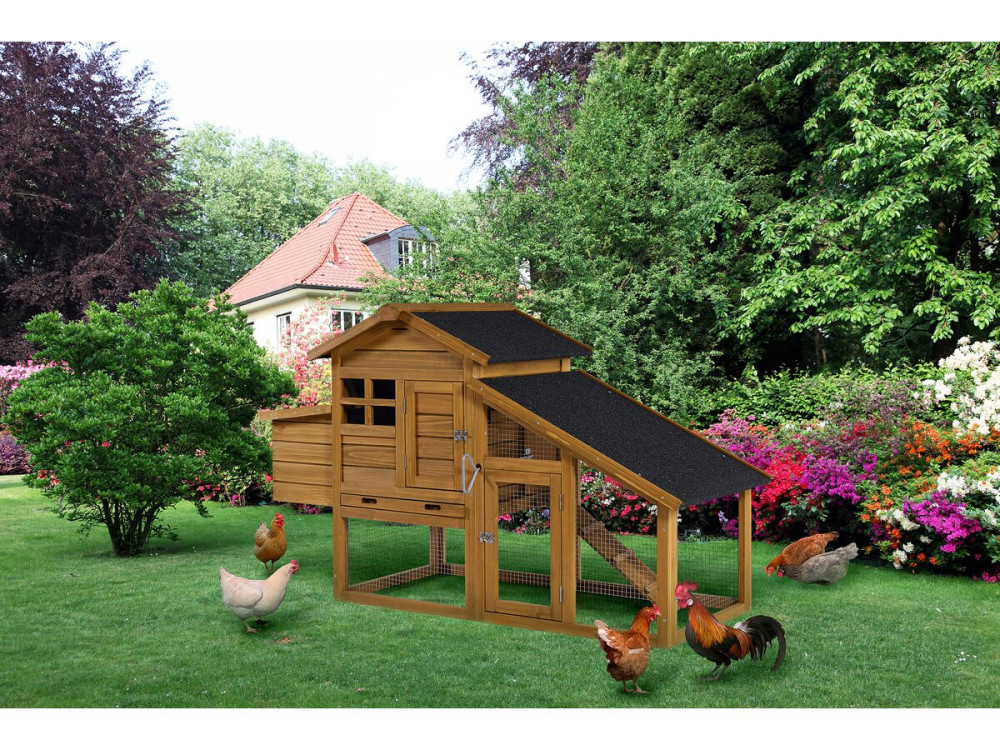 Gallinero "Clochette" con caja nido de madera - Marrón