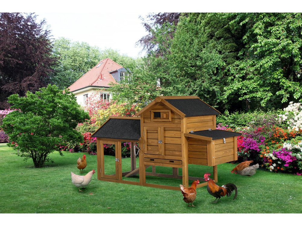 Gallinero "Poulette" con caja nido de madera - Marrón