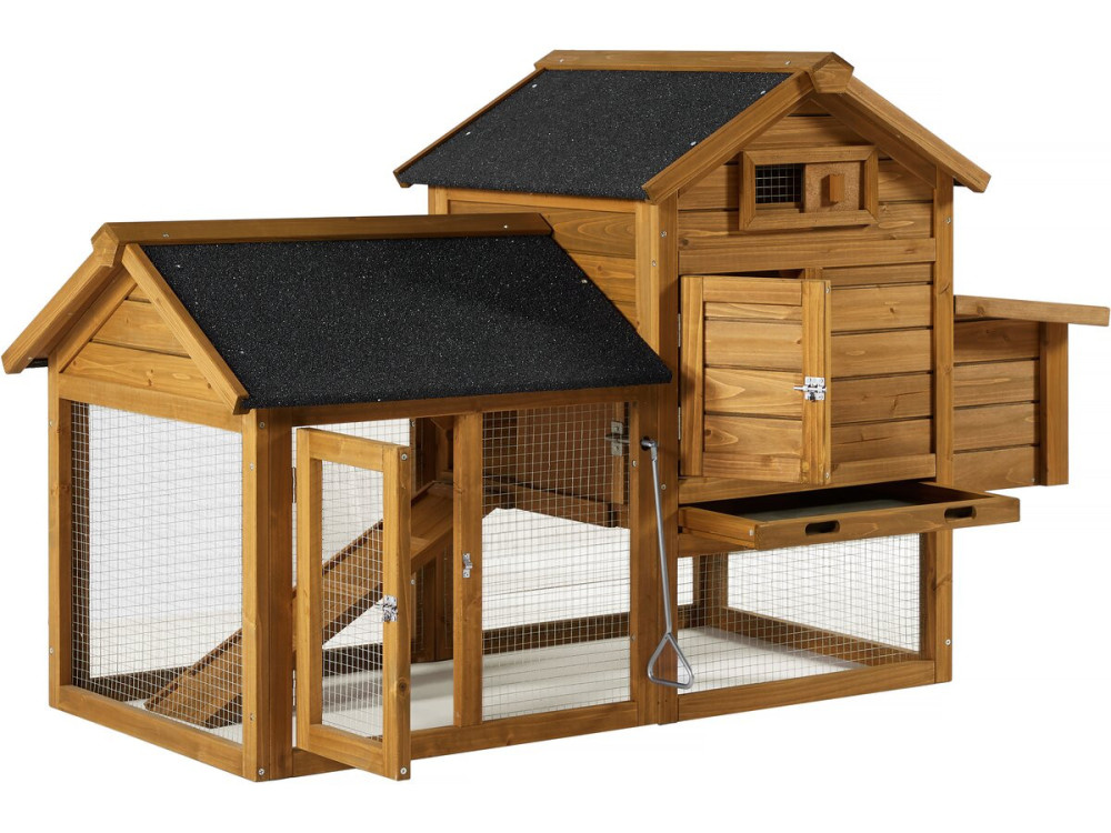 Gallinero "Poulette" con caja nido de madera - Marrón