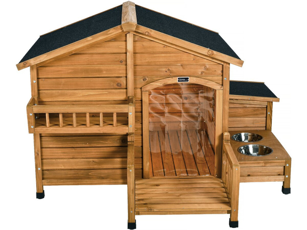 Caseta de perro de madera "oxidada" con pesebre y caja de almacenaje - 151 x 138 x 100 cm - Marrón