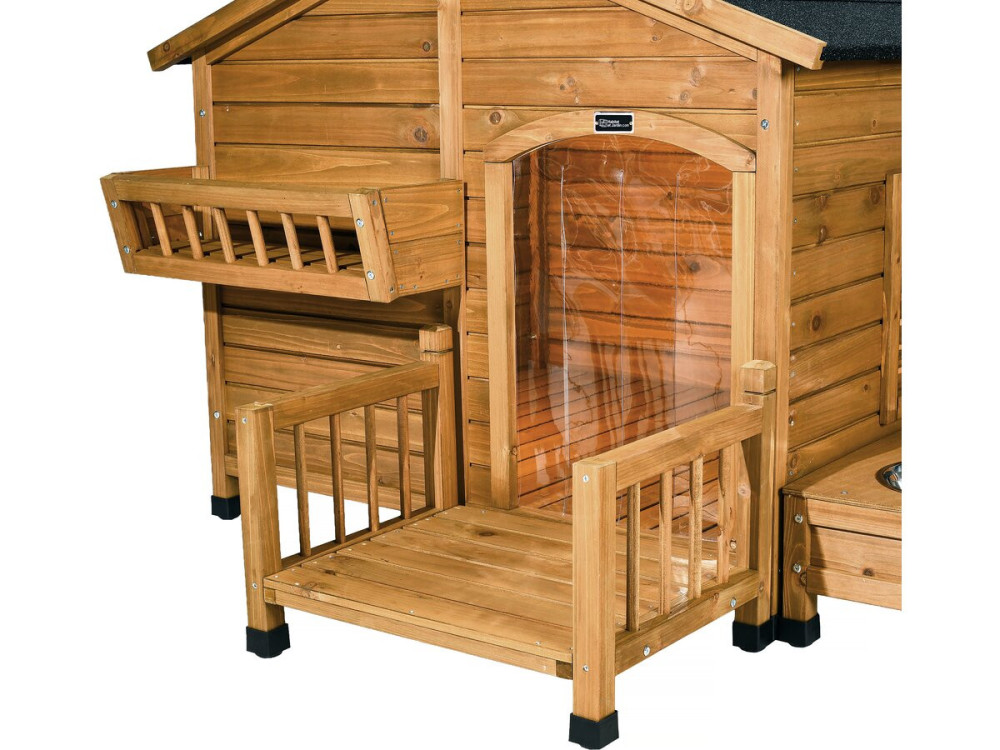 Caseta de perro de madera "oxidada" con pesebre y caja de almacenaje - 151 x 138 x 100 cm - Marrón