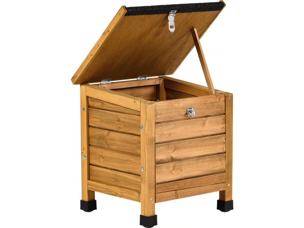 Caseta de perro de madera "oxidada" con pesebre y caja de almacenaje - 151 x 138 x 100 cm - Marrón