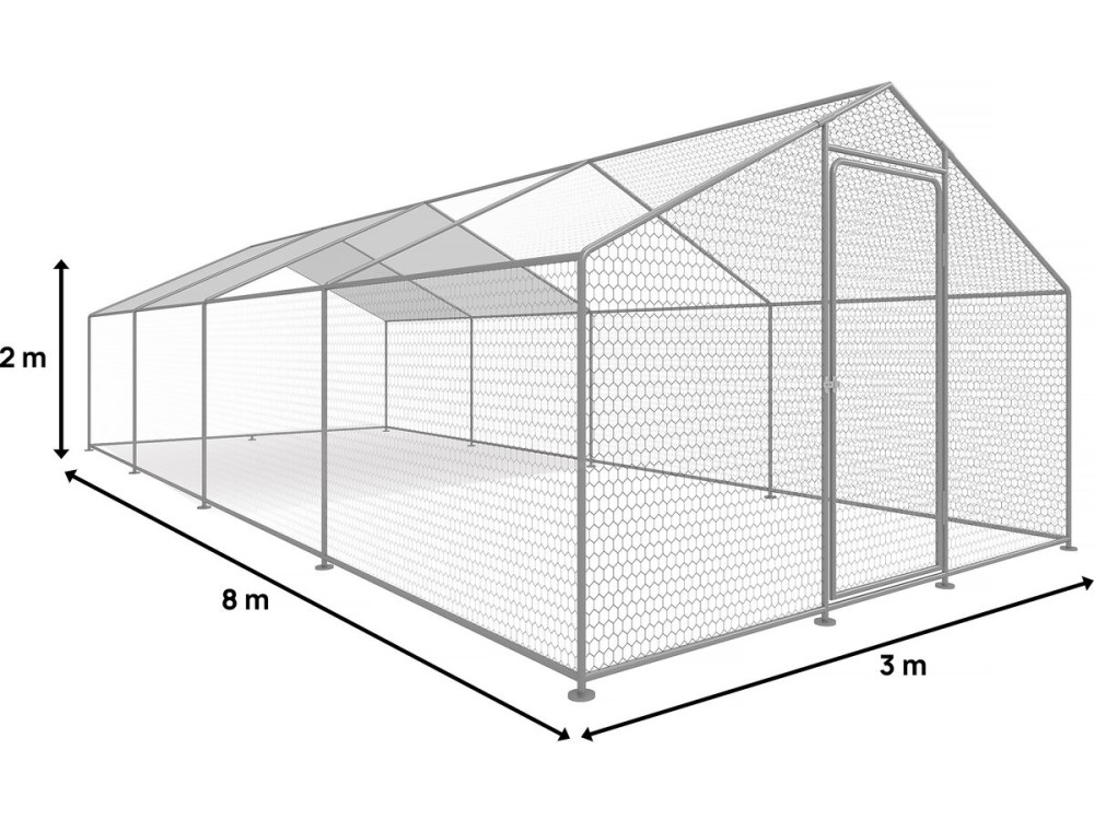 Gallinero 24 m² parque de malla metálica 8 x 3 x 2 M acero galvanizado
