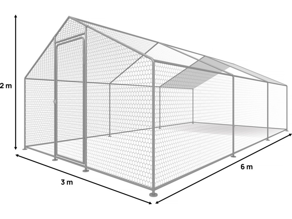 Gallinero 18 m² parque de malla metálica 6 x 3 x 2 M acero galvanizado
