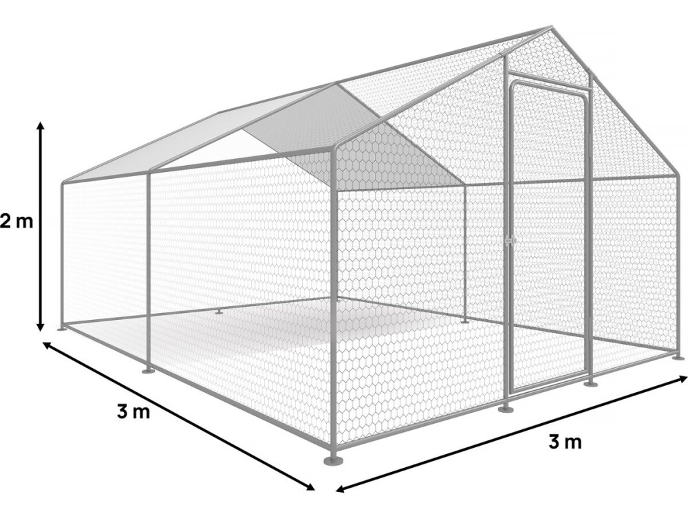 Gallinero 9 m² Recinto de malla 3 x 3 x 2 M acero galvanizado
