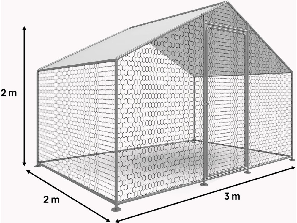 Recinto para pollos Recinto de malla de 6 m² 2 x 3 x 2 M acero galvanizado