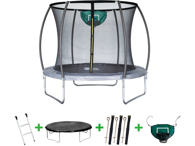 Cama elástica con red interior "jumper" - Ø 4,60 m - Gris